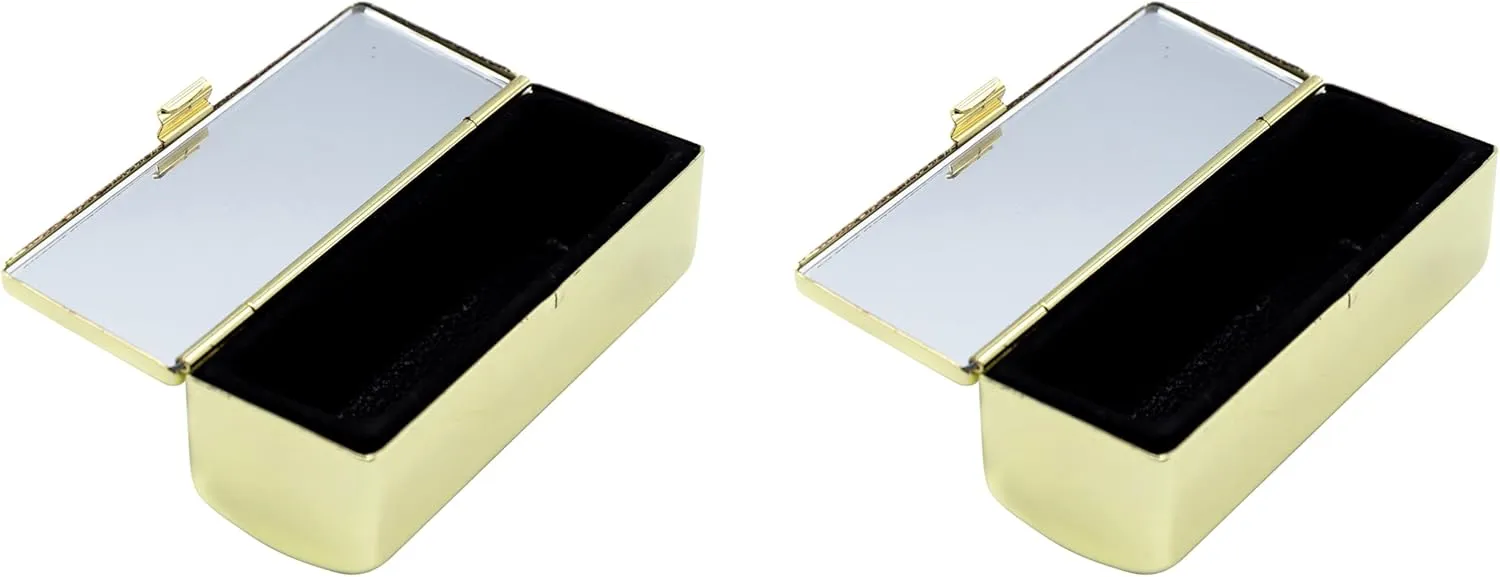 Stephanie Imports Set of 2 Rectangular Vintage Lipstick Cases With Glass Mirror (Gold Ripple)