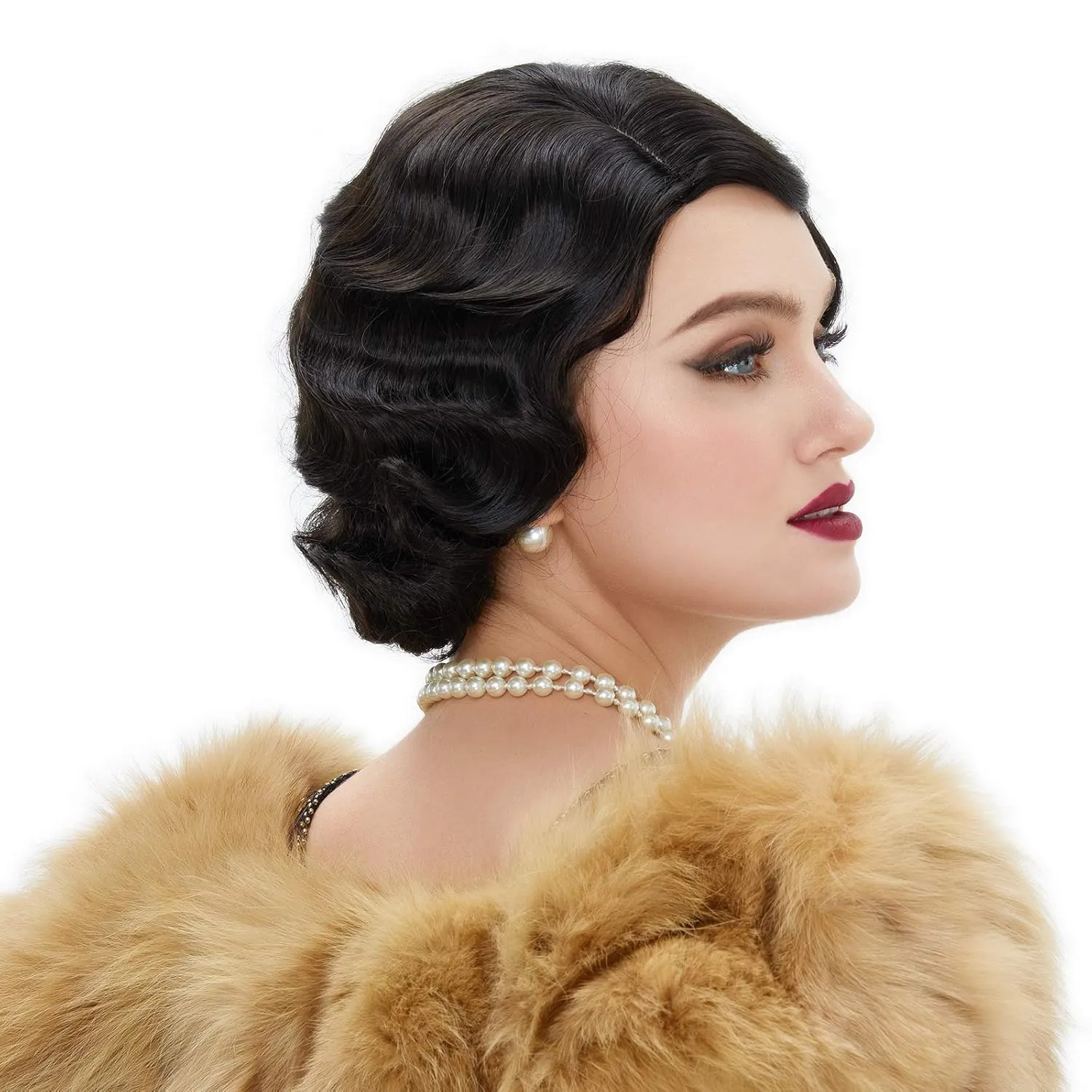 STfantasy 20S Finger Wave Wig Flapper Curly Synthetic Hair for Women 1920s Cosplay Costume Halloween Party Daily Everyday Wear (Black)