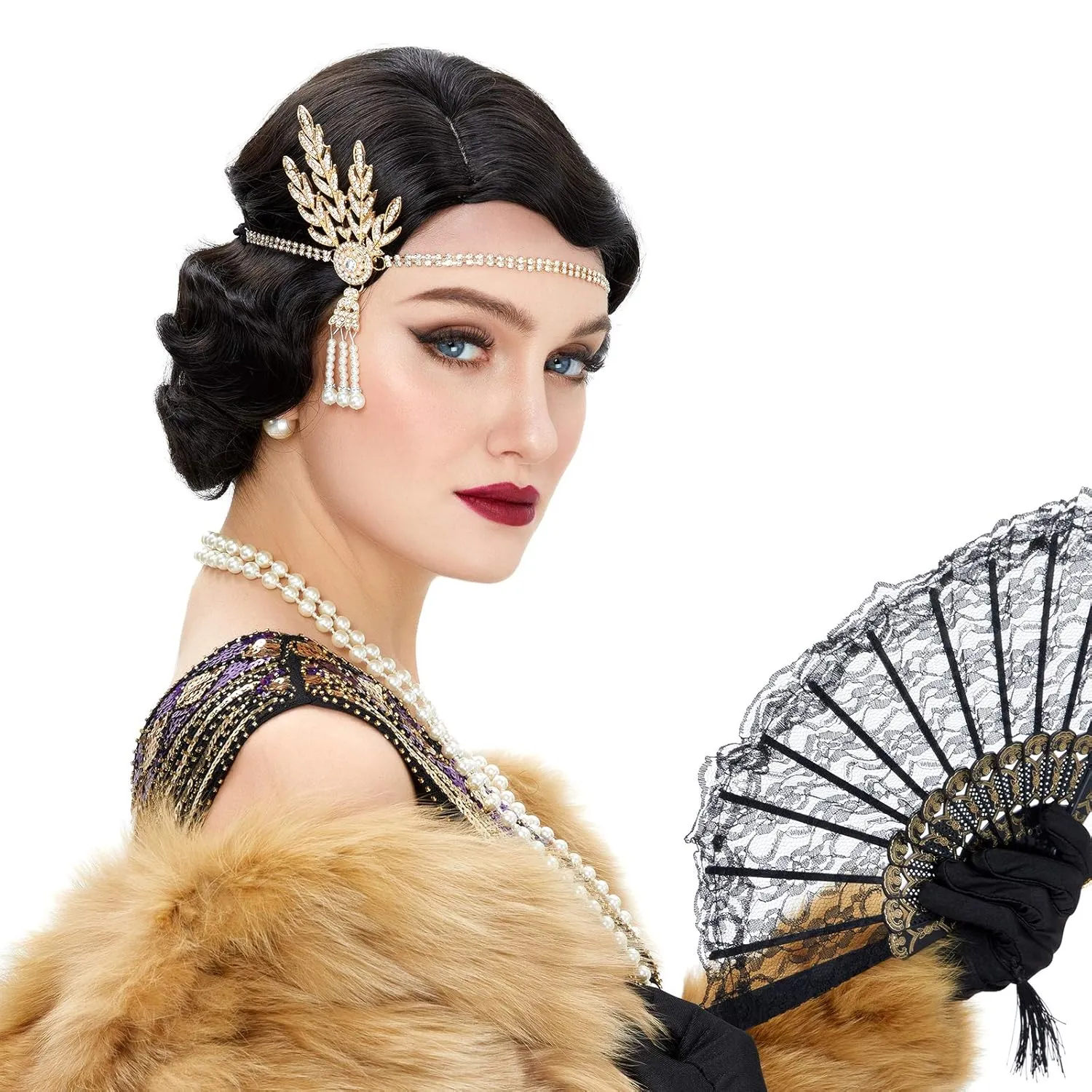 STfantasy 20S Finger Wave Wig Flapper Curly Synthetic Hair for Women 1920s Cosplay Costume Halloween Party Daily Everyday Wear (Black)