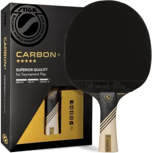 STIGA Carbon  Ping Pong Paddle – 7-ply Extra Light Carbon Fiber Blade – 2mm Premium Sponge – Concave Pro Handle for Exceptional Grip – Performance Table Tennis Racket for Tournament-Level Play Red