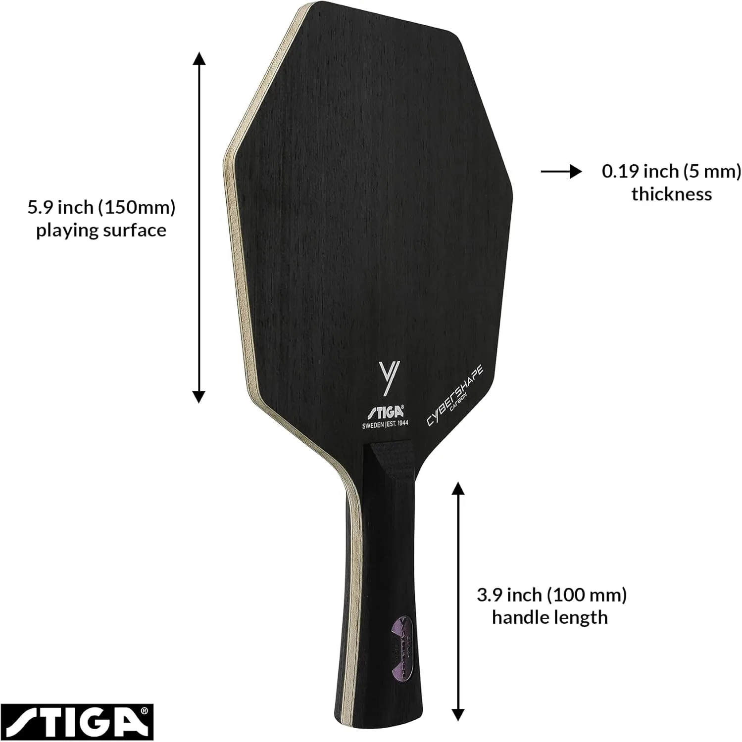 Stiga Cybershape Carbon Table Tennis Blade | Ping Pong Paddle - Unique Design for Larger Hitting Area & Increased Control - Competition Approved