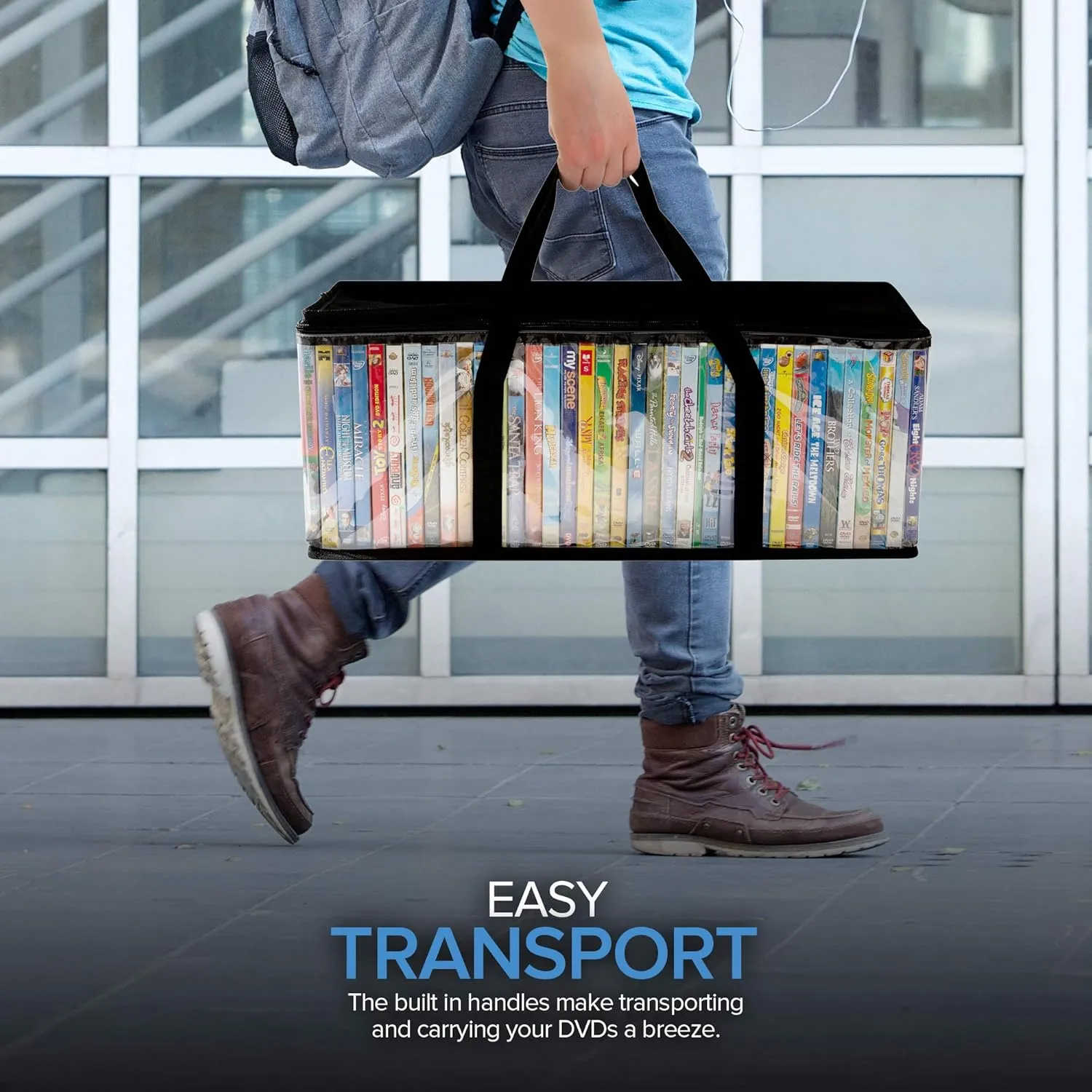 Stock Your Home DVD Storage Bags (Set of 2) Media Organizer Bag for DVDs, CDs, Blu Ray Disc, Movie Cases, VHS Box, Video Game Disks, Clear Plastic Holders with Carrying Handles and Zipper - Black