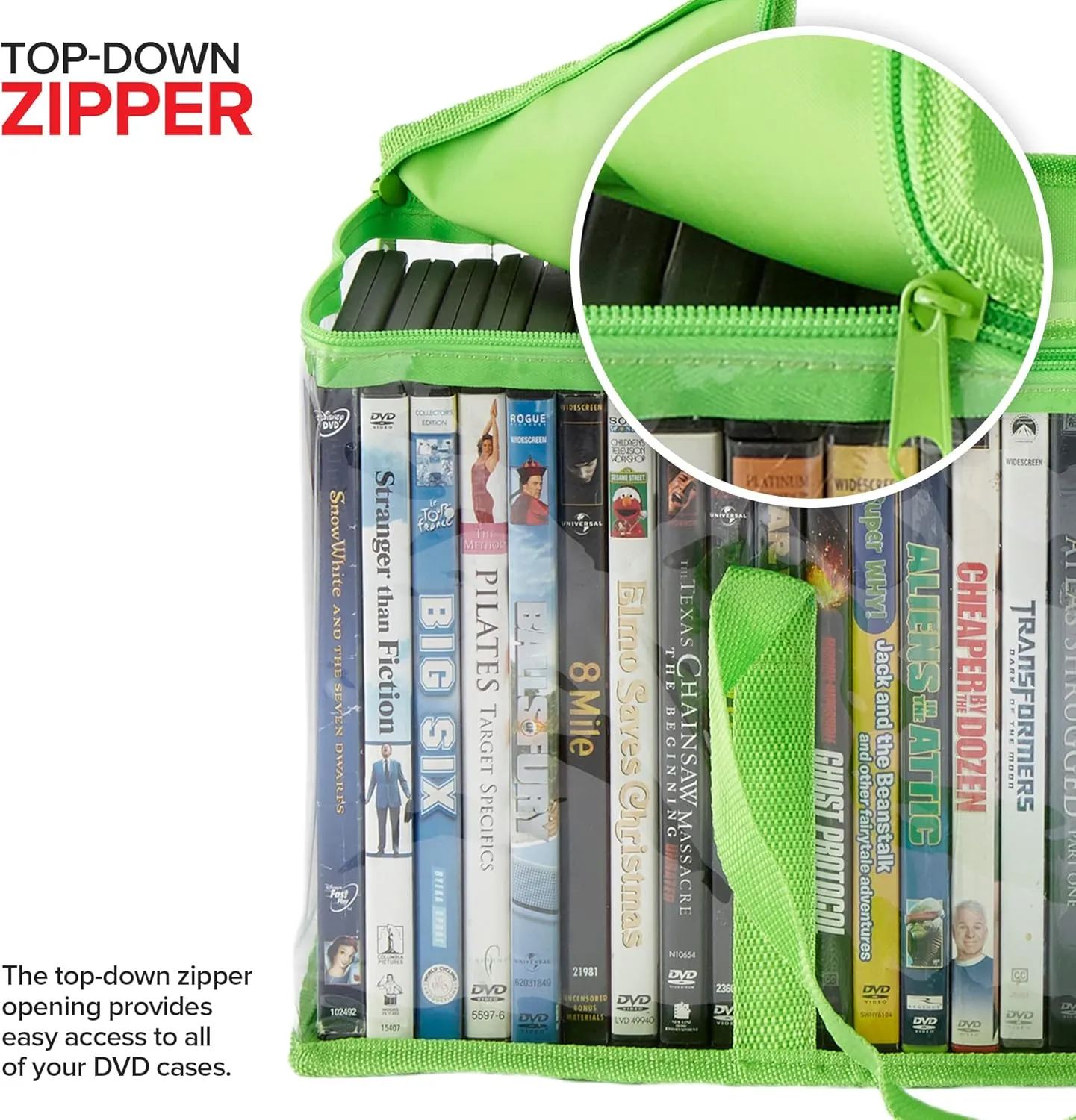 Stock Your Home DVD Storage Bags (Set of 4) Media Organizer Bag for DVDs, CDs, Blu Ray Disc, Movie Cases, VHS Box, Video Game Disks, Clear Plastic Holders with Carrying Handles and Zipper - Green