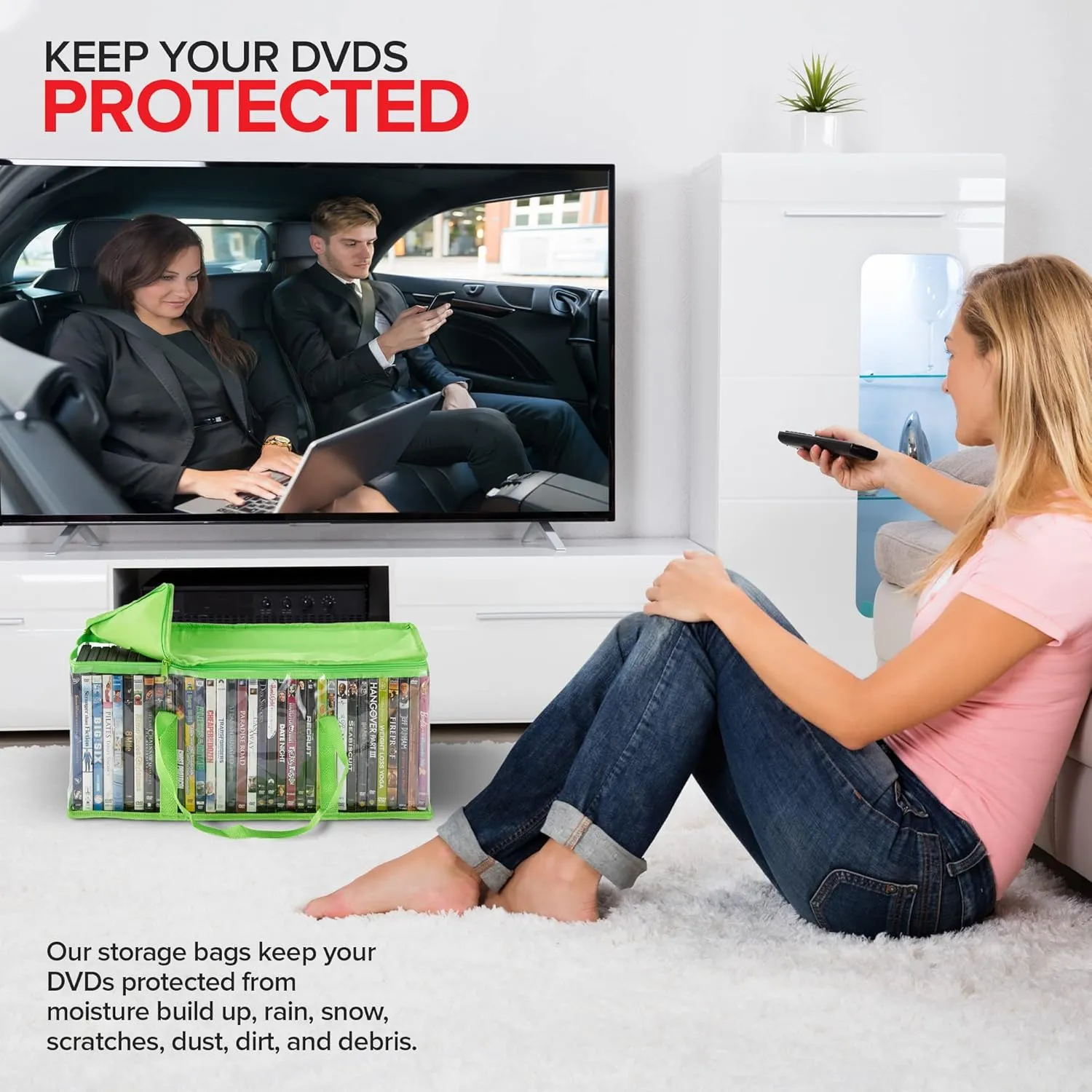 Stock Your Home DVD Storage Bags (Set of 4) Media Organizer Bag for DVDs, CDs, Blu Ray Disc, Movie Cases, VHS Box, Video Game Disks, Clear Plastic Holders with Carrying Handles and Zipper - Green