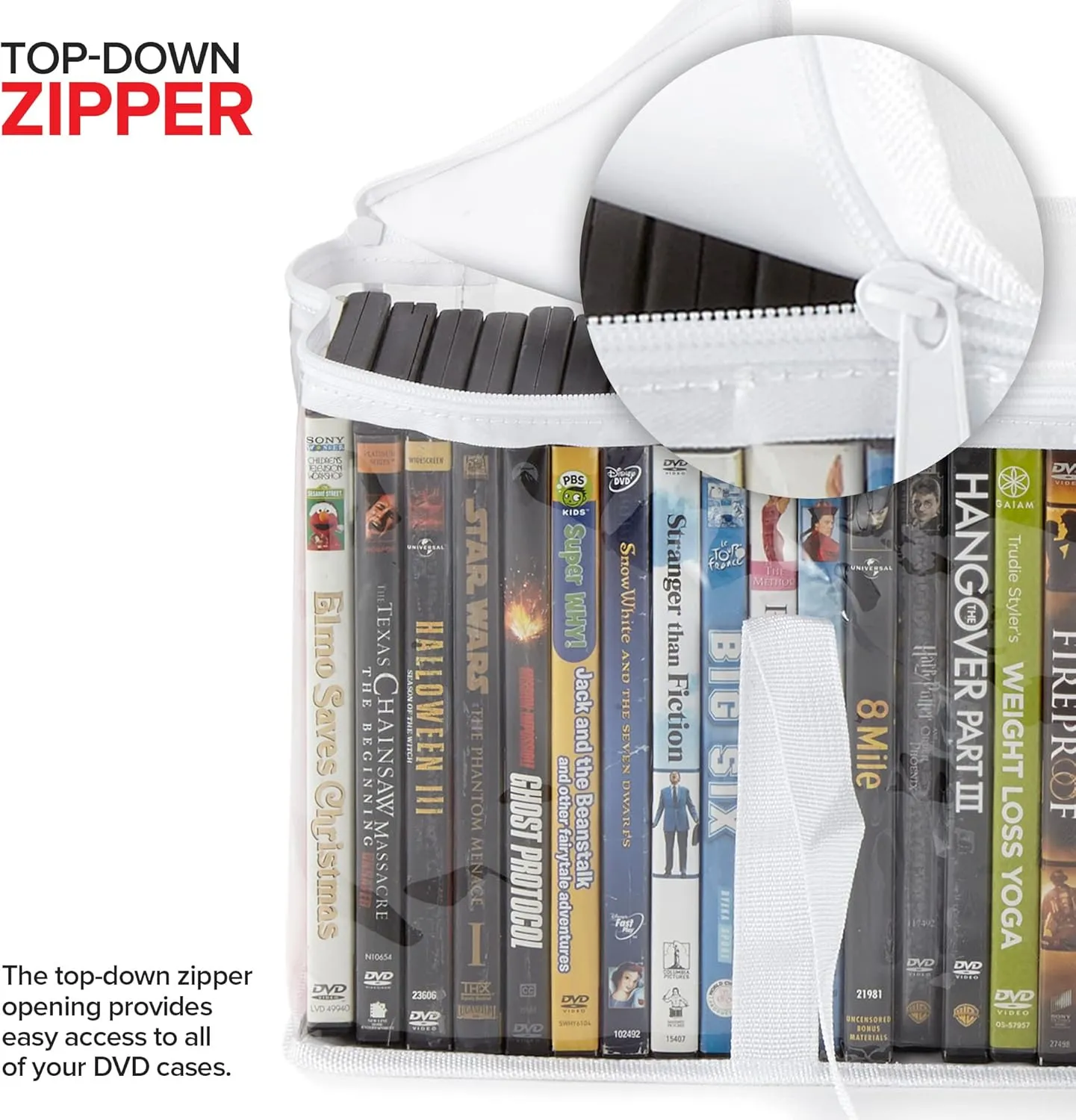 Stock Your Home DVD Storage Bags (Set of 4) Media Organizer Bag for DVDs, CDs, Blu Ray Disc, Movie Cases, VHS Box, Video Game Disks, Clear Plastic Holders with Carrying Handles and Zipper - White