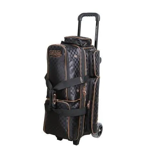 Storm Rolling Thunder 3 Ball Roller Checkered Black Gold Bowling Bag