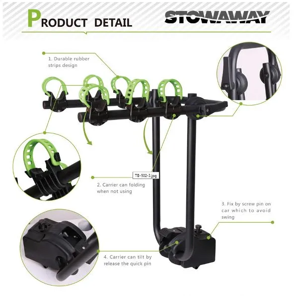 STOWAWAY Car Rack Bike Carrier - Tow Ball Mount, 3 Bikes, Push/Tilt Design