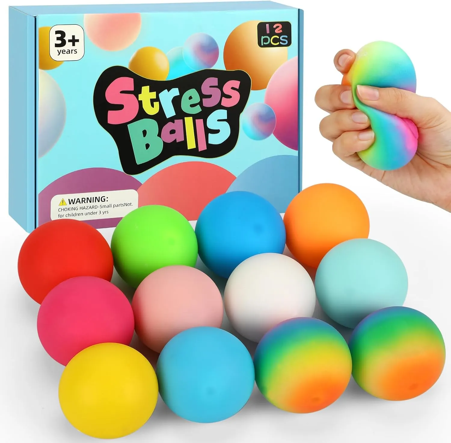 Stress Balls 12 Pack for Kids Adults, 2.5" XL Sensory Squishy Balls Bulk, Squeeze Large Fidget Balls for Anxiety and Stress Relief, Calm Down Item for Boys Girls Children with ADHD Autism