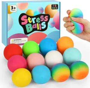 Stress Balls 12 Pack for Kids Adults, 2.5" XL Sensory Squishy Balls Bulk, Squeeze Large Fidget Balls for Anxiety and Stress Relief, Calm Down Item for Boys Girls Children with ADHD Autism