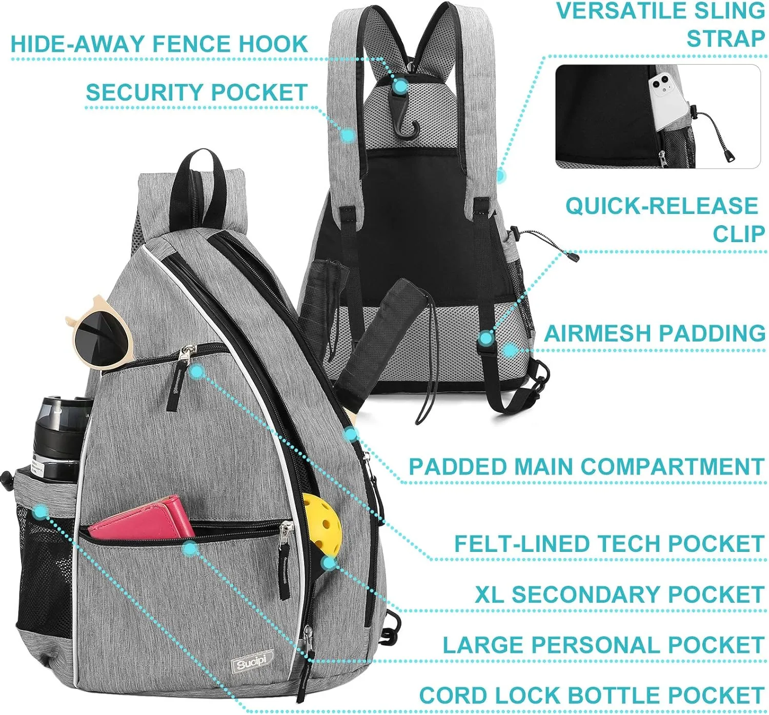Sucipi Pickleball Bag Pickleball Backpack for Women Men Pickleball Paddle Backpack Reversible Pickleball Paddle Bag Pickleball Rackets Bags for Ladies