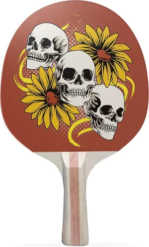 Sunflowers & Skulls Colorful Design Ping Pong Paddle, Premium 5 Ply Table Tennis Racket (Black on Back)