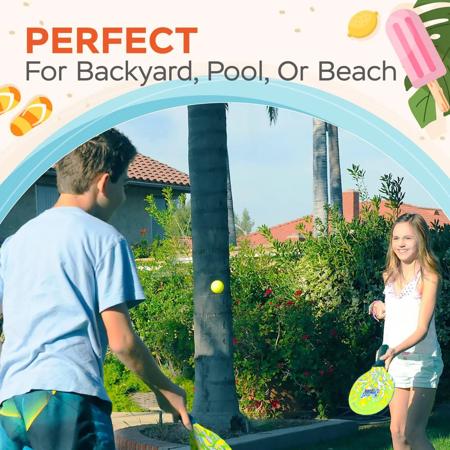 Sunlite Sports Beach Paddle Game Set, 2 Paddles and 2 Balls, Perfect for Backyard Fun or Outdoor or Beach or Lawn, Green