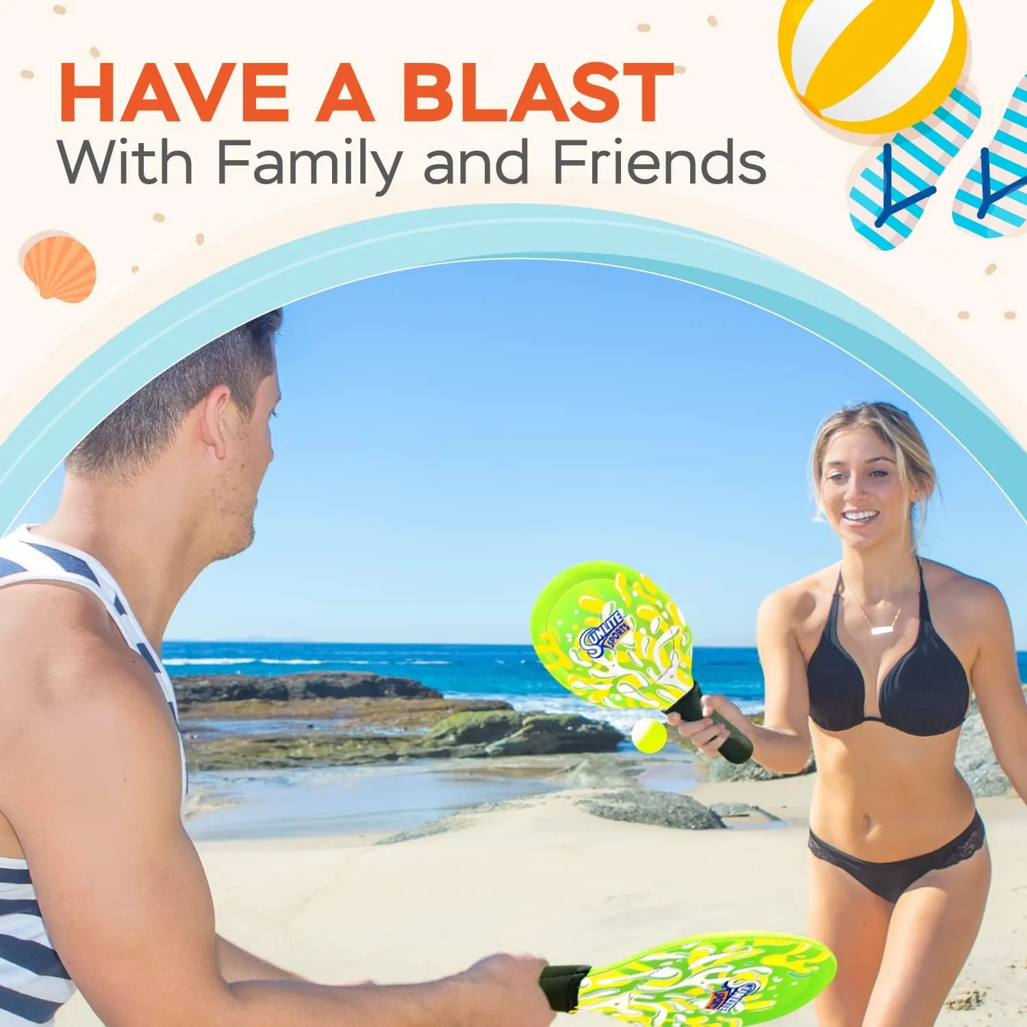 Sunlite Sports Beach Paddle Game Set, 2 Paddles and 2 Balls, Perfect for Backyard Fun or Outdoor or Beach or Lawn, Green