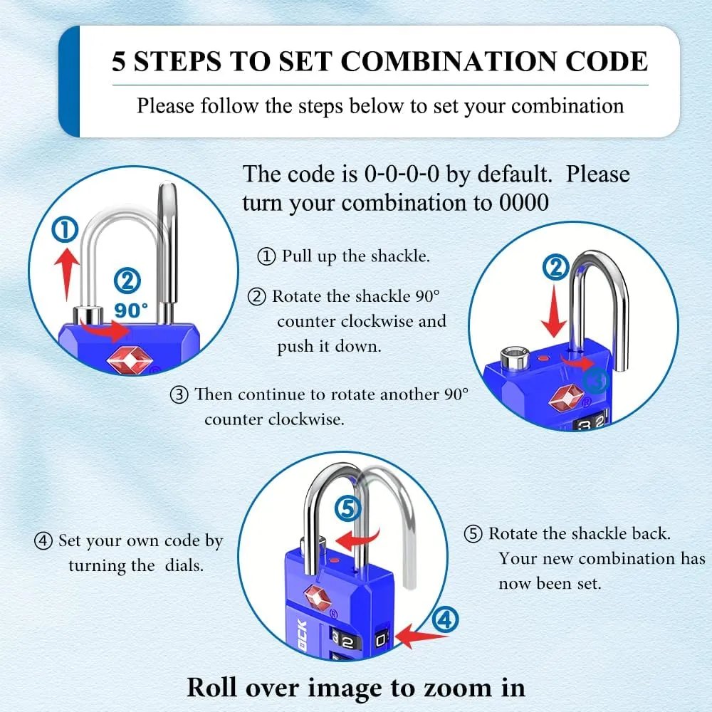 SURE LOCK TSA Approved 4-Digit Resettable Combination Luggage Locks with Open Alert, Easy-Read Dials - for Luggage, School Lockers, Gym, Office, Toolbox & Security Cases(Blue 2 Pack)