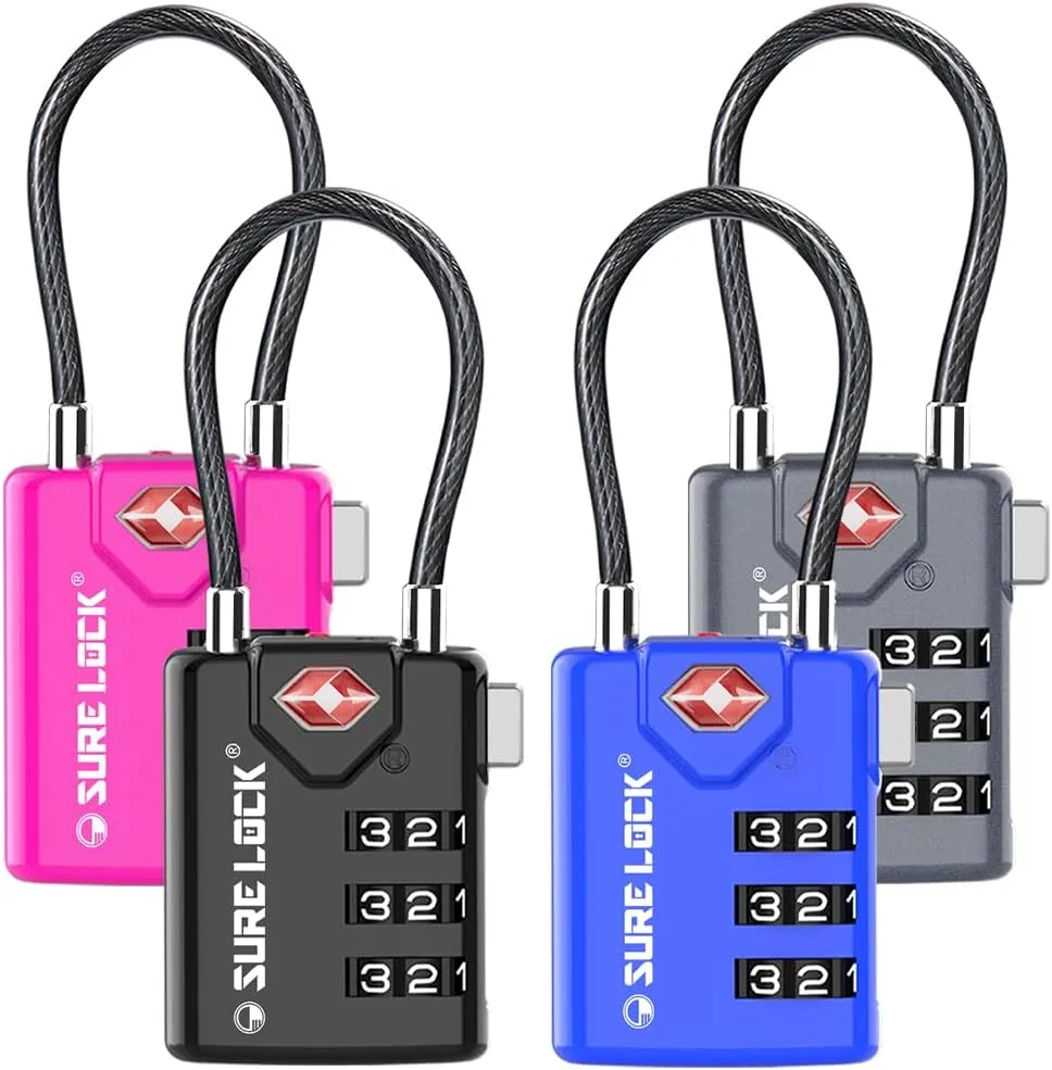 SURE LOCK TSA Compatible Travel Luggage Locks, Inspection Indicator, Easy Read Dials TSA Approved with Zinc Alloy