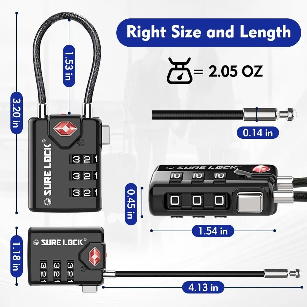 SURE LOCK TSA Compatible Travel Luggage Locks, Inspection Indicator, Easy Read Dials TSA Approved with Zinc Alloy