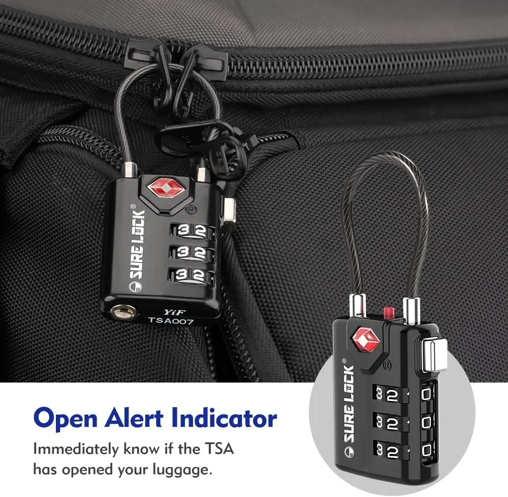 SURE LOCK TSA Compatible Travel Luggage Locks, Inspection Indicator, Easy Read Dials TSA Approved with Zinc Alloy