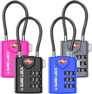 SURE LOCK TSA Compatible Travel Luggage Locks, Inspection Indicator, Easy Read Dials TSA Approved with Zinc Alloy