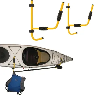 Suspenz Kayak Folding Storage Rack, Wall Hangers, Hooks, Indoor & Outdoor Use, Weight Capacity 75 lbs, Yellow, (12-8601)