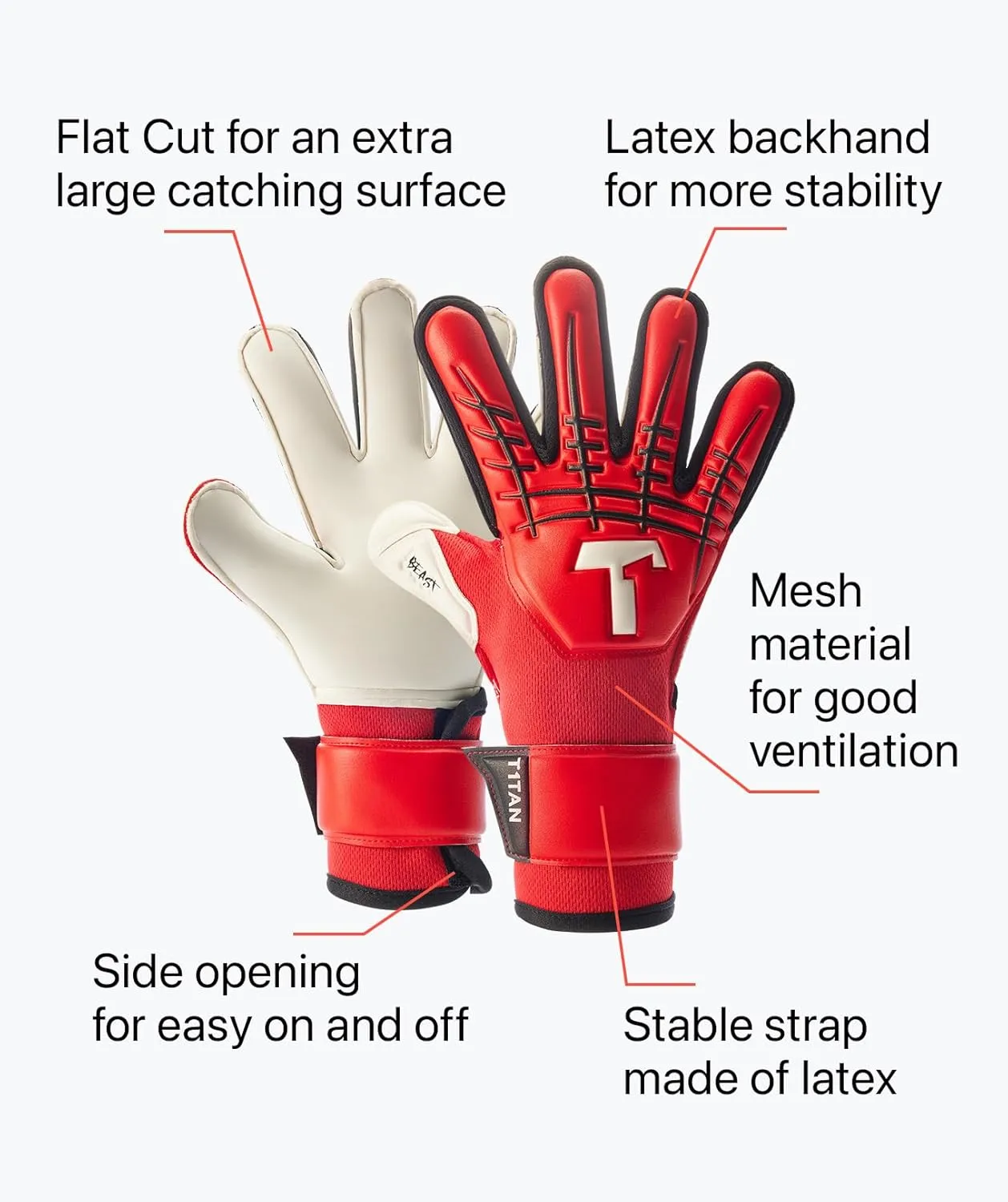 T1TAN Beast Goalkeeper Gloves for Kids - Without Finger Protection - Soccer Goalie Gloves Youth - for The Little up-and-Coming Keepers - Size 4-6
