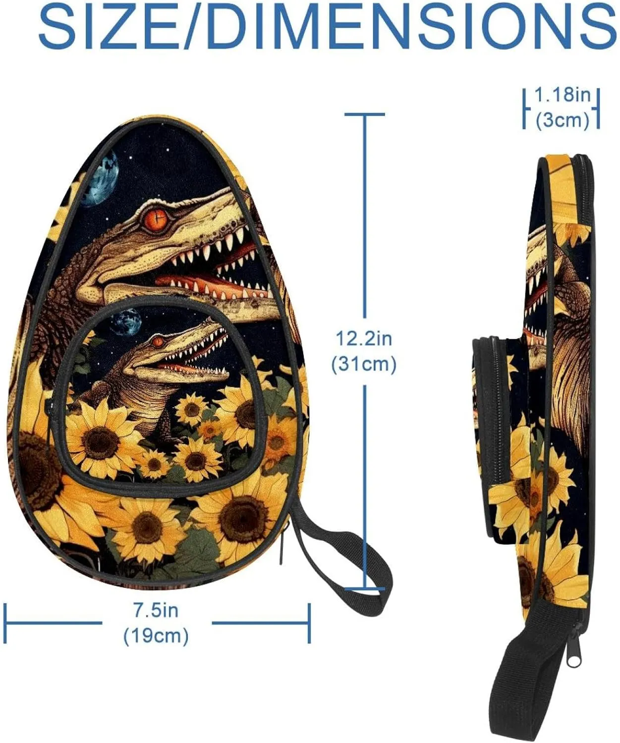 Table Tennis Racket Cover, Ping Pong Paddle Case, Table Tennis Bat Bag to Hold 2 Paddles 5 Balls, Crocodile Starry Sky Sunflower