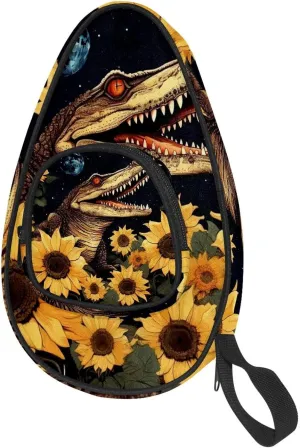 Table Tennis Racket Cover, Ping Pong Paddle Case, Table Tennis Bat Bag to Hold 2 Paddles 5 Balls, Crocodile Starry Sky Sunflower