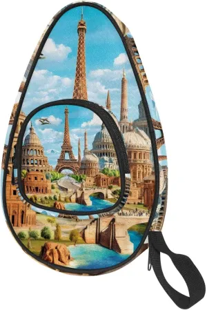 Table Tennis Racket Cover, Ping Pong Paddle Case, Table Tennis Bat Bag to Hold 2 Paddles 5 Balls, Europe Travel Architecture