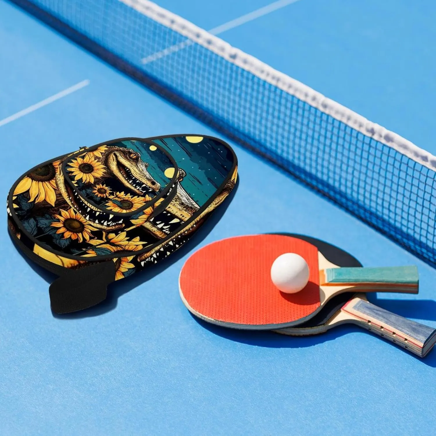 Table Tennis Racket Cover, Ping Pong Paddle Case, Table Tennis Bat Bag to Hold 2 Paddles 5 Balls, Flowering Tree Trunk