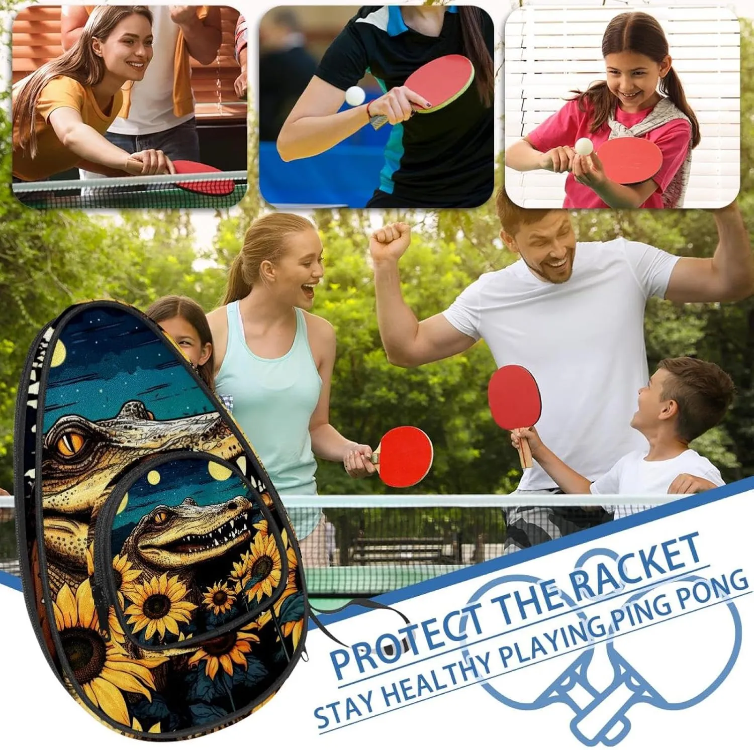 Table Tennis Racket Cover, Ping Pong Paddle Case, Table Tennis Bat Bag to Hold 2 Paddles 5 Balls, Flowering Tree Trunk