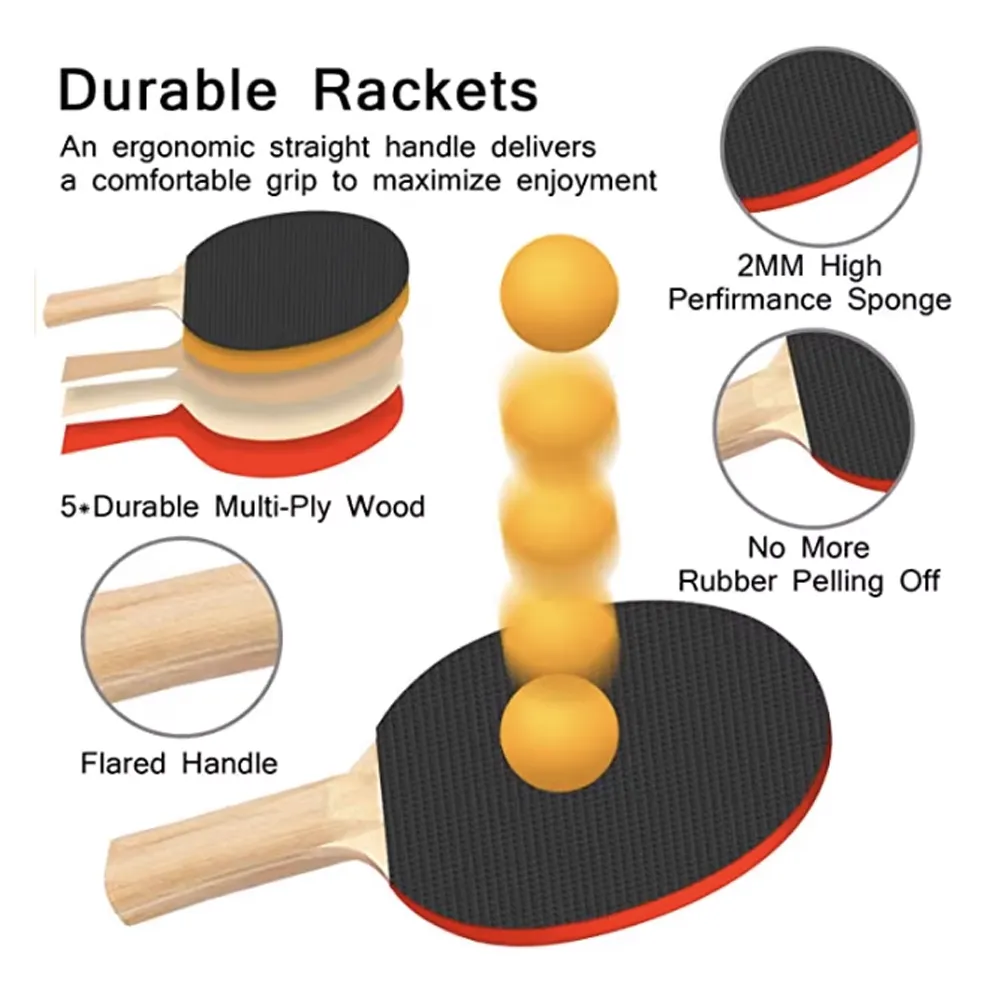 Table Tennis Racket Set of 4 Rackets Net and 6 Balls by Weinixun