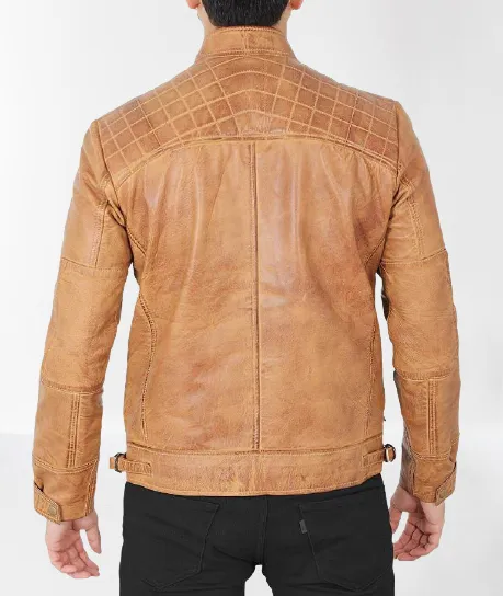 Tan Leather Biker Jacket for Men - Handcrafted Fashion Outerwear