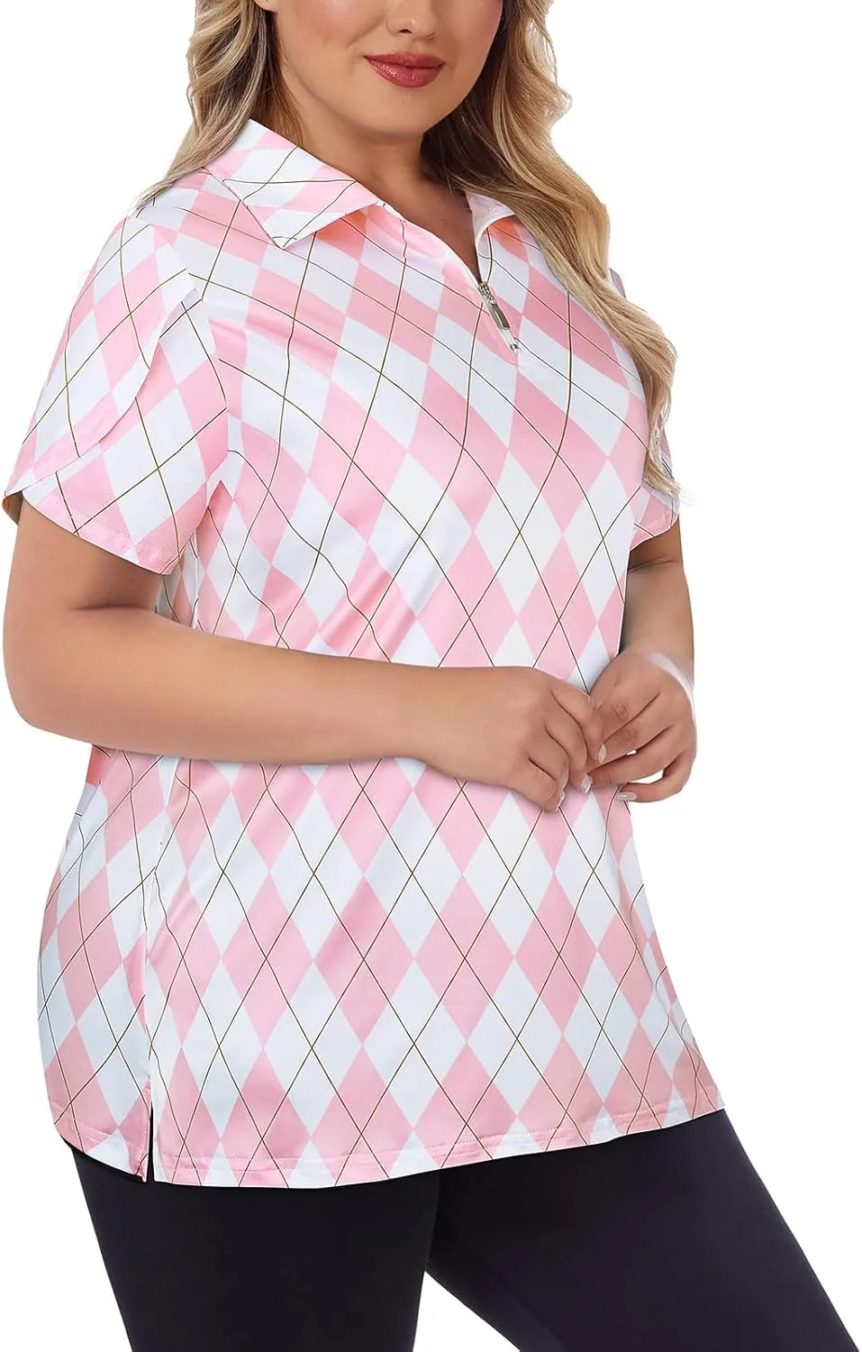 Tanst Sky Women's Plus Size Golf Polo Shirts Zip Up Short Sleeve Tops Loose Fit UPF 50  Tennis Workout Apparel XL-5XL
