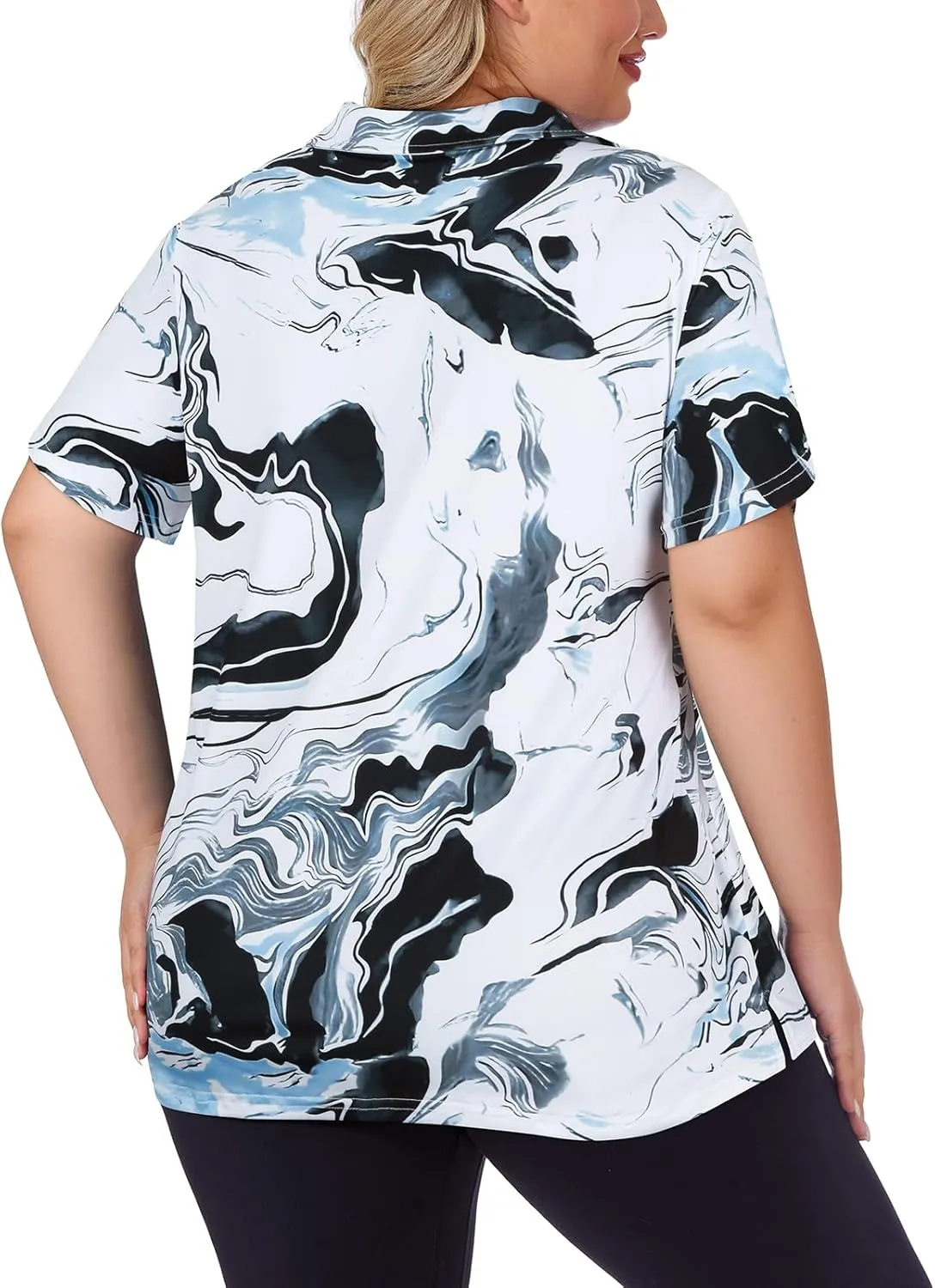 Tanst Sky Women's Plus Size Golf Polo Shirts Zip Up Short Sleeve Tops Loose Fit UPF 50  Tennis Workout Apparel XL-5XL