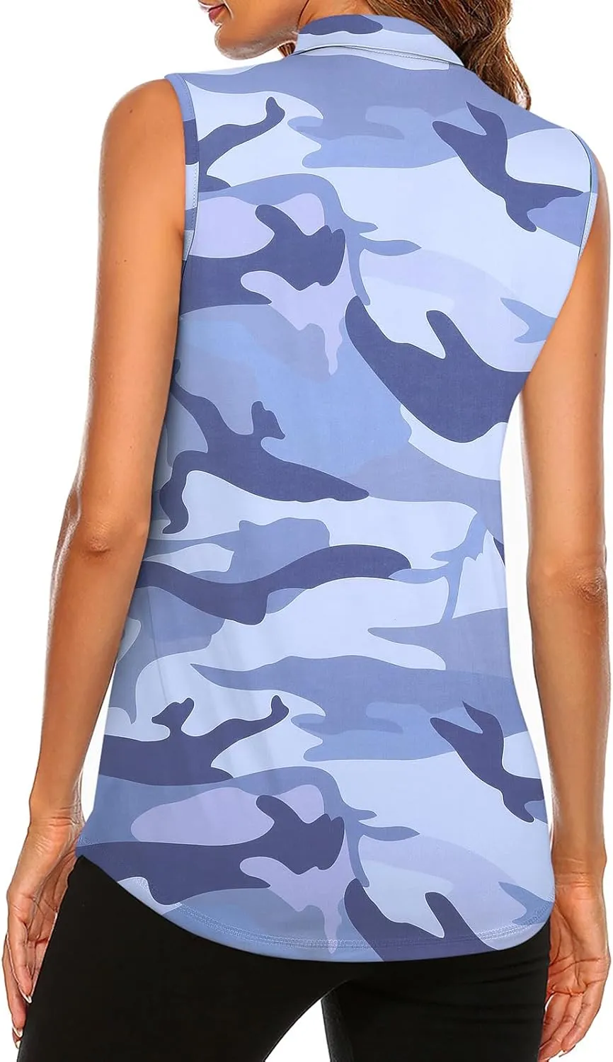 Tanst Sky Women's Sleeveless Golf Polo Shirts Quarter Zip Workout Tank Top Moisture Wicking Clothes