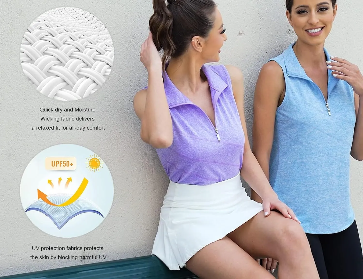 Tanst Sky Women's Sleeveless Golf Polo Shirts Quarter Zip Workout Tank Top Moisture Wicking Clothes