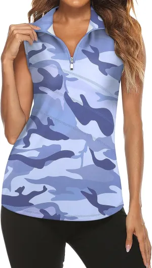 Tanst Sky Women's Sleeveless Golf Polo Shirts Quarter Zip Workout Tank Top Moisture Wicking Clothes
