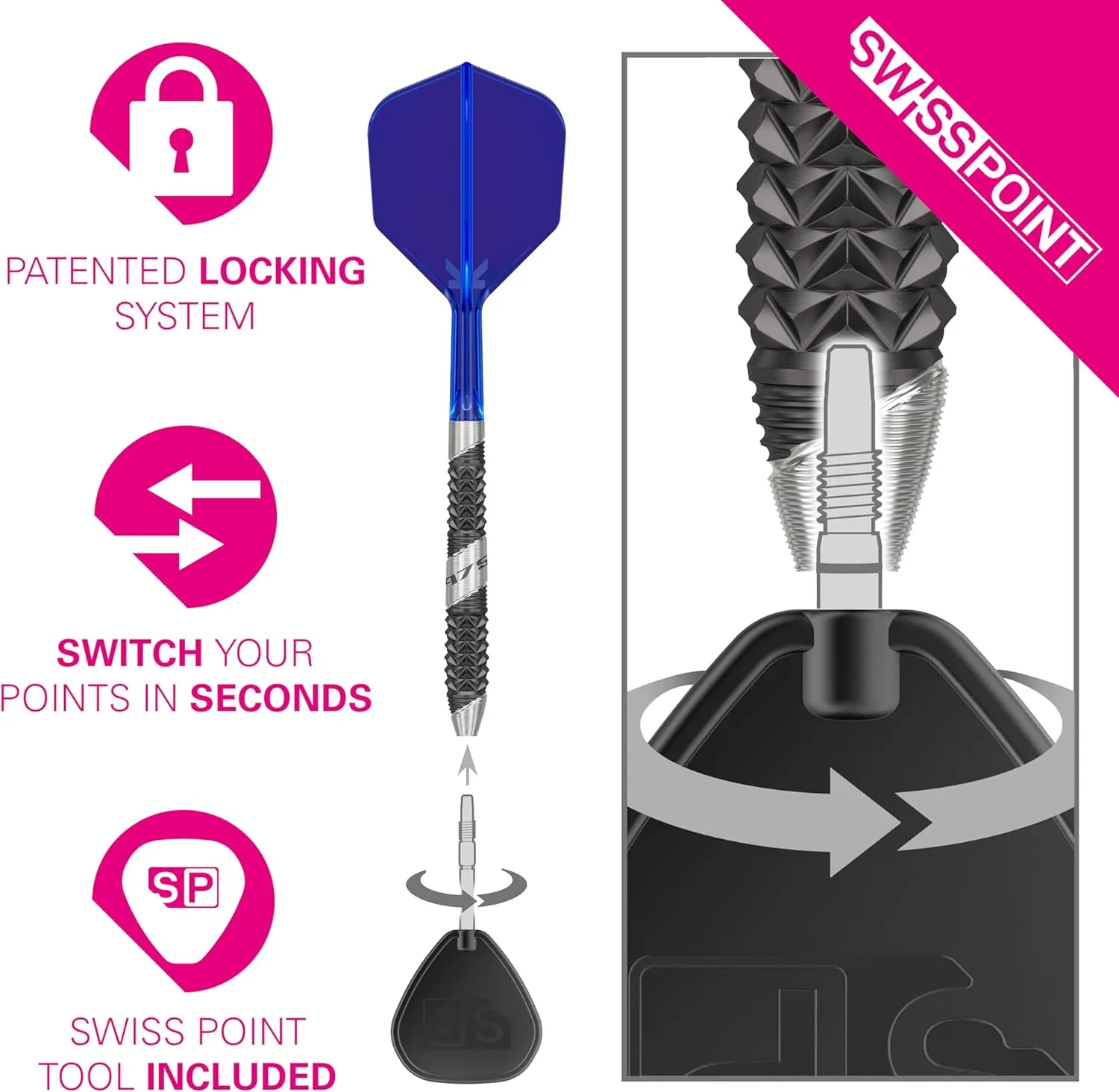 TARGET Darts 975 Ultra Marine 97.5% Tungsten Steel Tip Darts Set - Swiss Point Darts with K-Flex Integrated Flight and Shaft – Includes Dart Takoma Wallet, SP Tool, Dart Tips