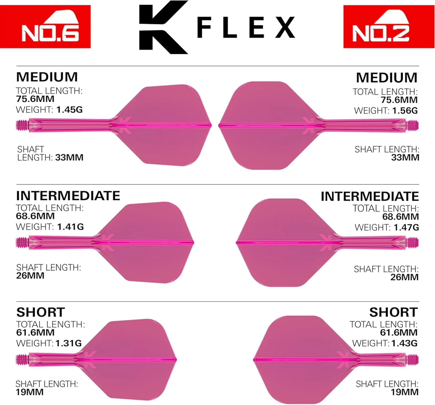 TARGET Darts K Flex Integrated Dart Flight and Shaft, No.6 | Pack of 3 K-Flex - No 6, Kflex Precision Moulded 2-in-1 Dart Flights and Dart Stem | Professional Dart Accessories