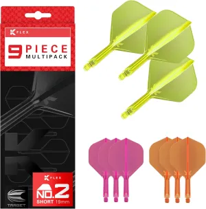 TARGET Darts K-Flex Integrated Dart Flights and Shafts, Kflex 9 Pack Bundle, Multipack - K Flex 3 Colours | Black, White, Clear, Red, Green, Blue, Pink, Orange, Yellow | Short, Intermediate, Medium