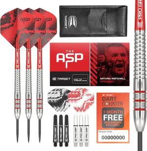 TARGET Darts Nathan Aspinall Tungsten Steel Tip Darts Set - 9 Pro Grip Shafts - 9 Pro Ultra Flights – Dart Wallet - Dart Counter App Coupon Bundle