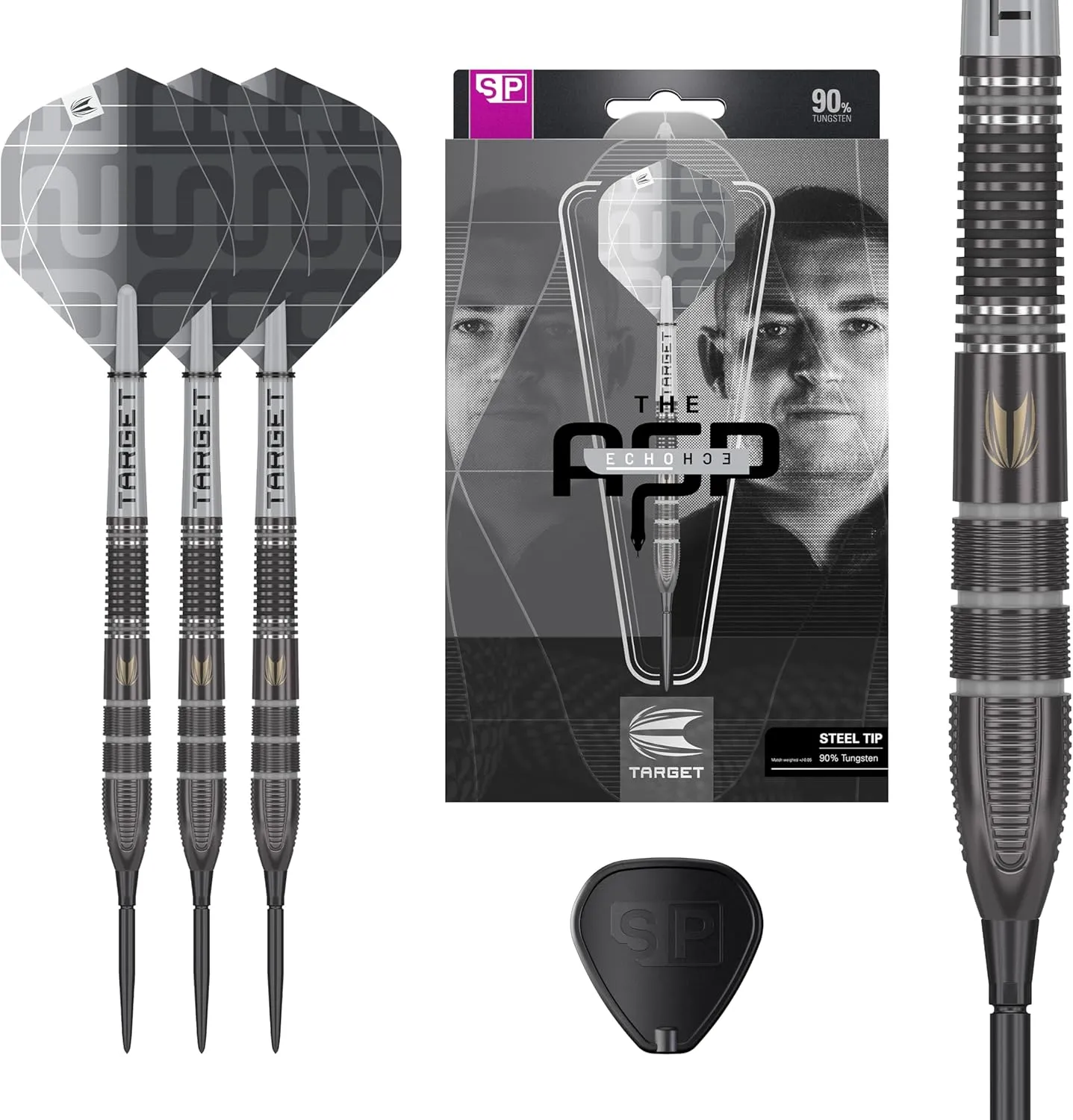 TARGET Darts Nathan Aspinall x Echo 90% Tungsten Steel Tip Swiss Point Dart Set – ASP Player Edition Darts, Pro Grip Shafts & Pro Ultra No.2 Flights, SP Tool Included, Professional Darts Sets