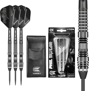 TARGET Darts Phil Taylor Power 8-Zero 4 Black Steel Tip Darts, 80% Tungsten Dart Set, P8Z4, 21G | Player Edition Darts with Fixed Points | Black Darts Case Included