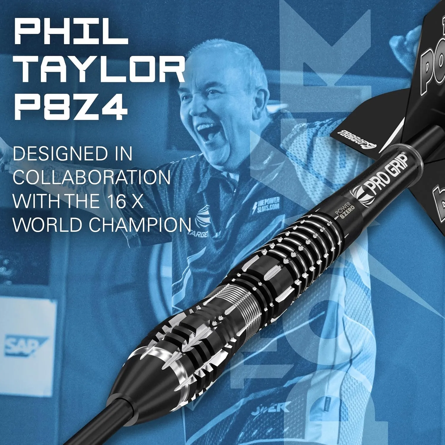 TARGET Darts Phil Taylor Power 8-Zero 4 Black Steel Tip Darts, 80% Tungsten Dart Set, P8Z4, 21G/23G/25G | Player Edition Darts with Swiss Point Tips or Fixed Points | Black Darts Case Included
