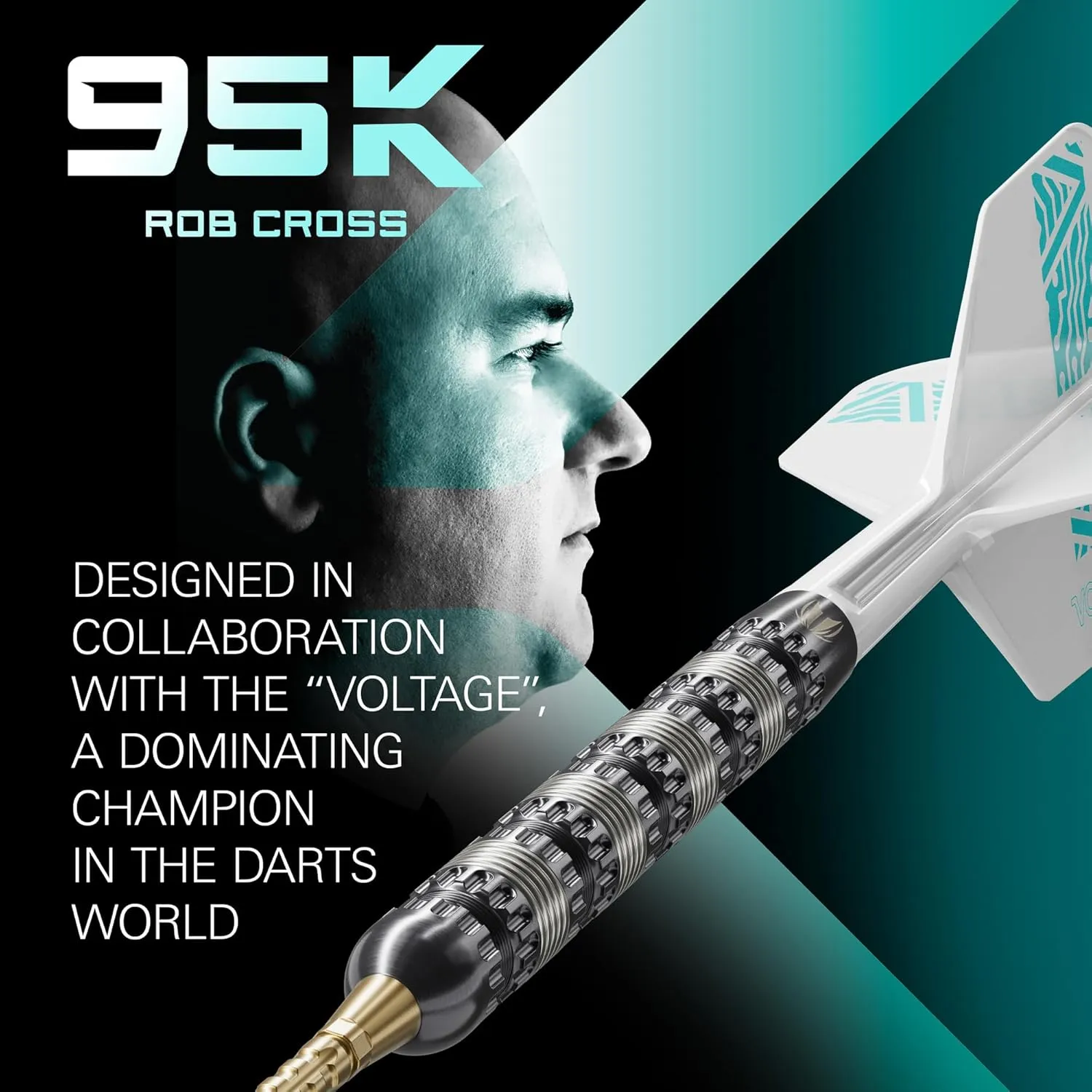 TARGET Darts Rob Cross 95K Steel Tip Swiss Point Darts, 95% Tungsten Darts with K-Flex Flights, 21G/22G/23G | Voltage Darts, Player Edition Swiss Points K Flex Dart Set, Swiss Point Tool Included