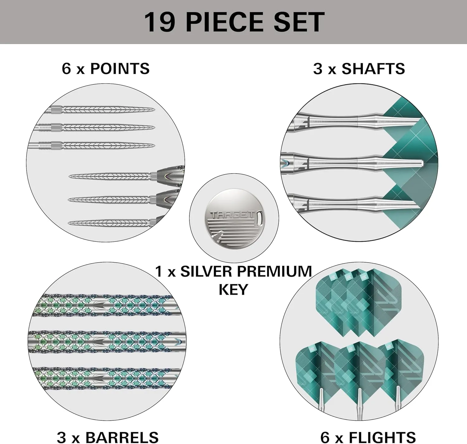 TARGET Darts Rove Steel Tip Swiss Point Darts, 90% Tungsten Dart Set | Steel Tip Dart, Green & Silver Darts, Professional Dart Set with Swiss Points & Tool | Barrel 01/02/03 –22G/23G/24G/25G