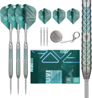 TARGET Darts Rove Steel Tip Swiss Point Darts, 90% Tungsten Dart Set | Steel Tip Dart, Green & Silver Darts, Professional Dart Set with Swiss Points & Tool | Barrel 01/02/03 –22G/23G/24G/25G