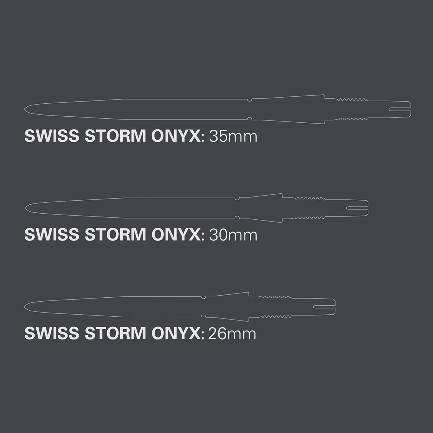 TARGET Darts Swiss Point Storm Steel Dart Points, Onyx (3 Pack Set of Tips) 26MM/30MM/35MM – Gold/Silver/Black | Change Dart Points, Spare Tips, Professional Darts Accessories