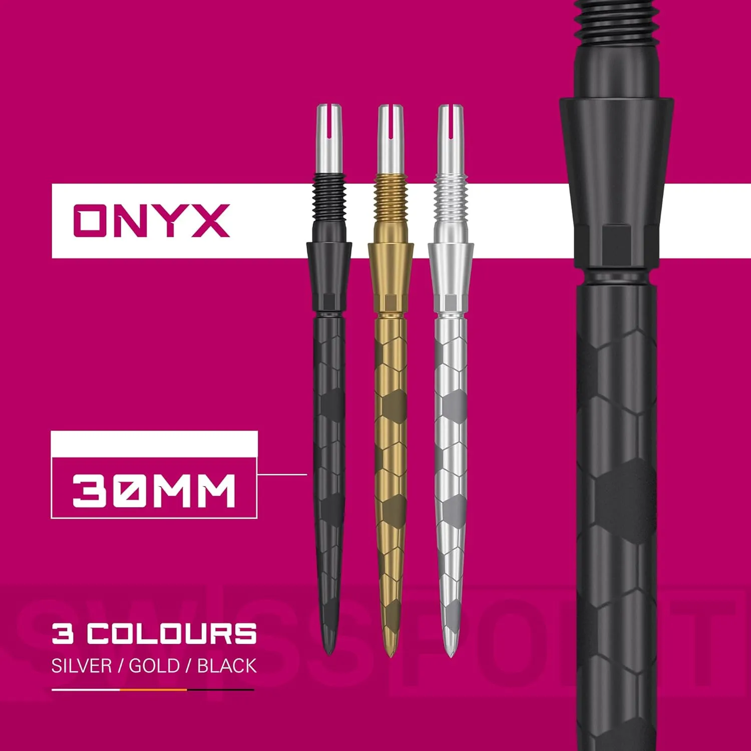 TARGET Darts Swiss Point Storm Steel Dart Points, Onyx (3 Pack Set of Tips) 26MM/30MM/35MM – Gold/Silver/Black | Change Dart Points, Spare Tips, Professional Darts Accessories