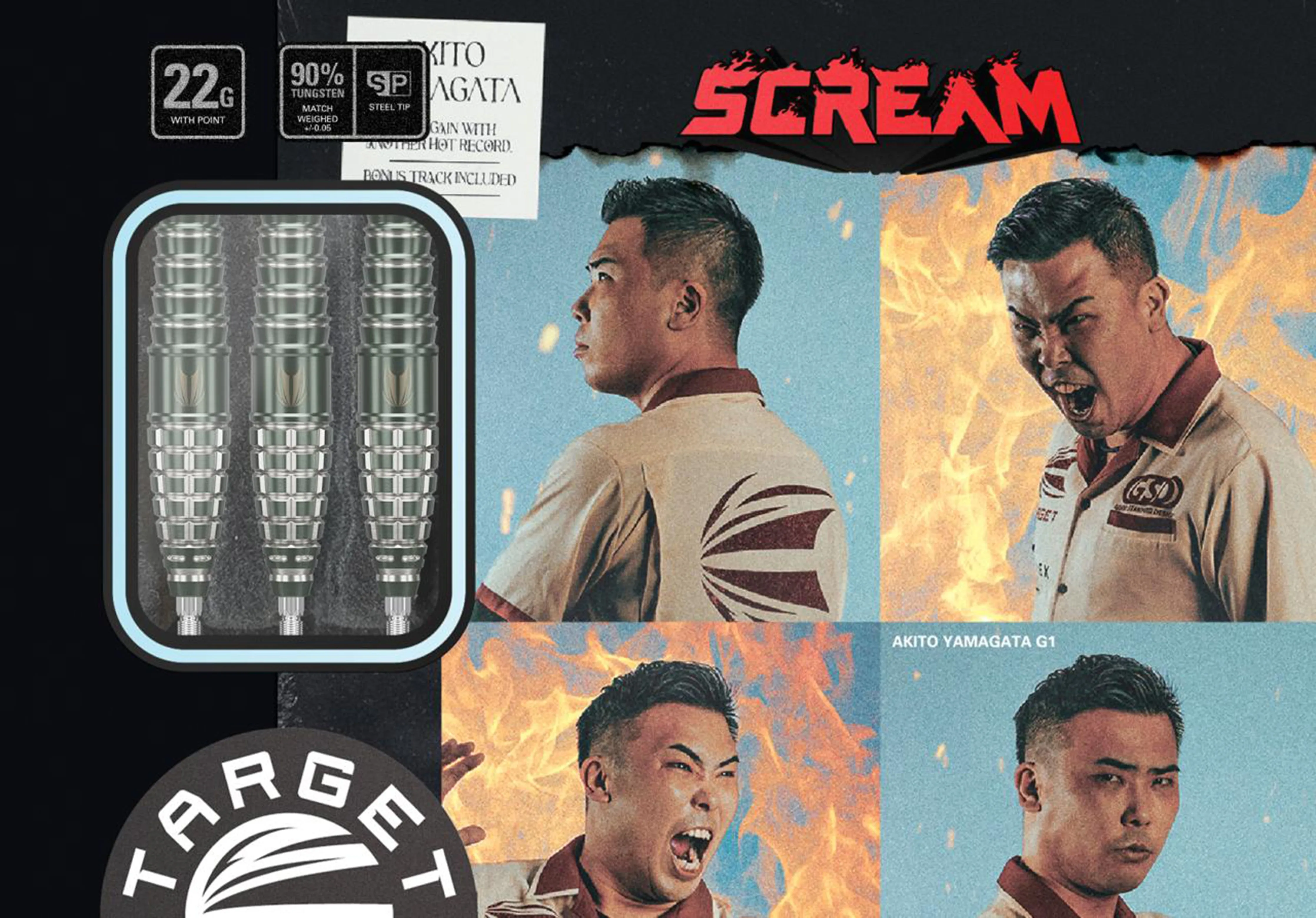 Target Prime Series Akito 'Scream' Yamagata SP Steel Tip Darts Set 2024 - 90% Tungsten - 22g