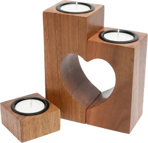 TBFM Wooden Heart Candle Holder – 6” Handmade Decorative Candles Holders/Unique Candles for Her/Romantic Gift for Wife/Girlfriend/Acacia Wood Decor Tealight/Unity Love Gifts